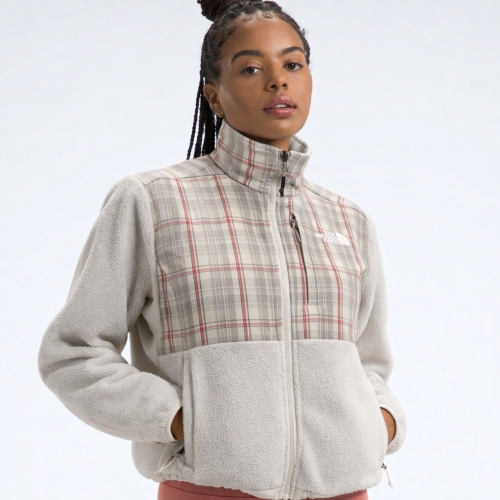 The North Face Denali Fleece Jacket Grey Plaid Sz XS Polartec Full Zip Gorpcore